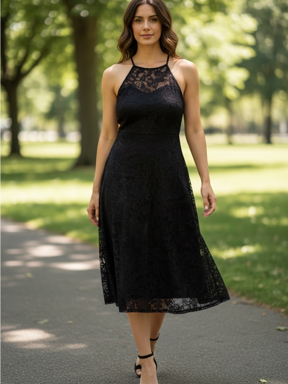BEAUTIFUL women's  Navy Lace Halter Tank Dress size xl